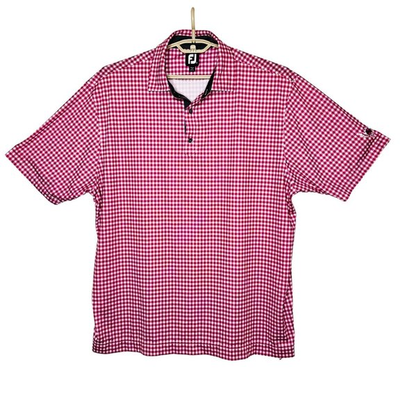 FootJoy Lisle Gingham Print Polo Purple-Pink w/Gray Contrast - XXL - Picture 1 of 10